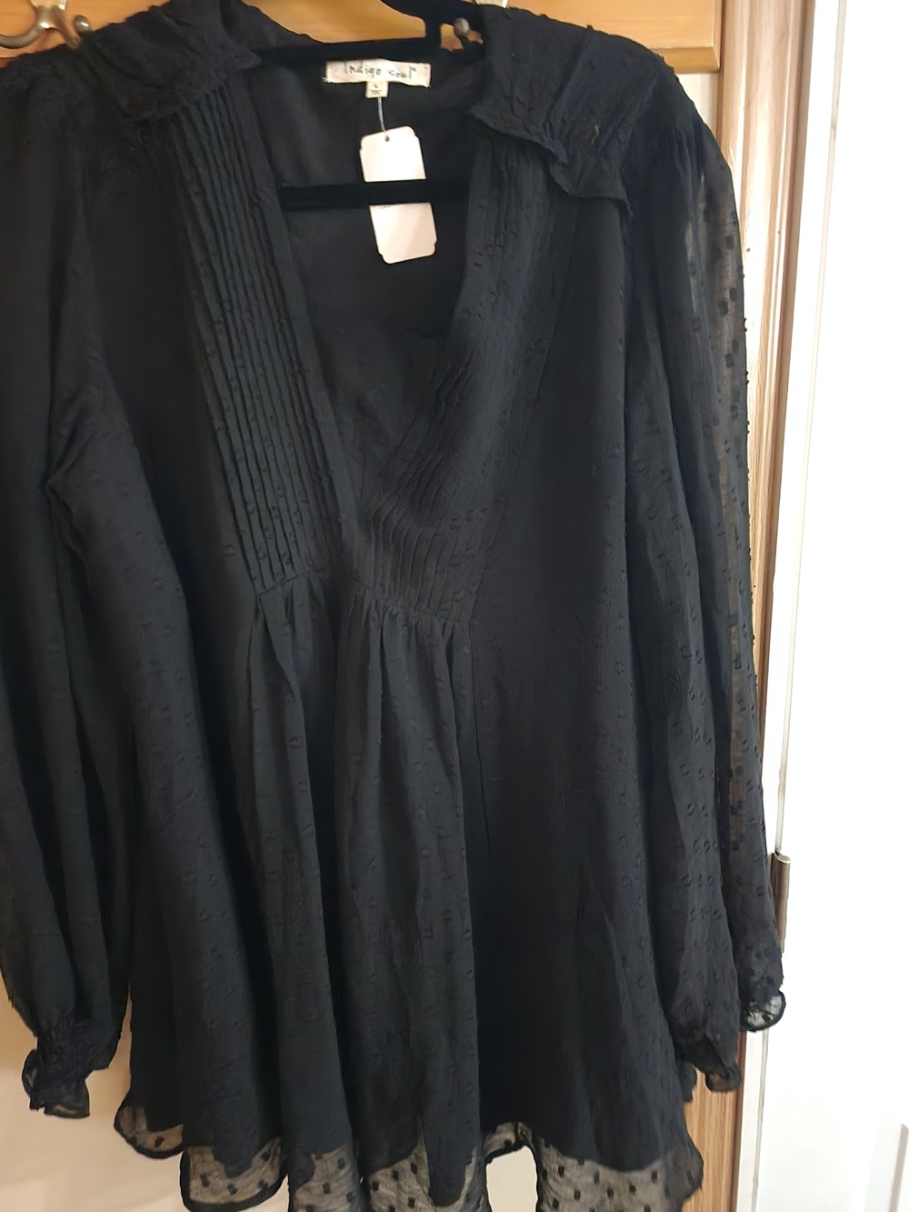 New Large Black Pintuck Peasant Blouse